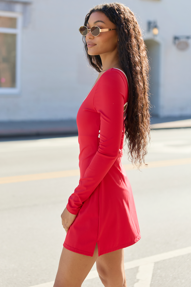 Chasing Victory Cherry Red Long Sleeve Active Dress SALE