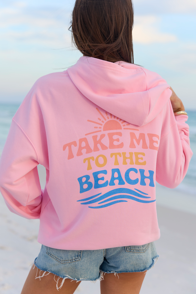 Take Me To The Beach Light Pink Graphic Hoodie