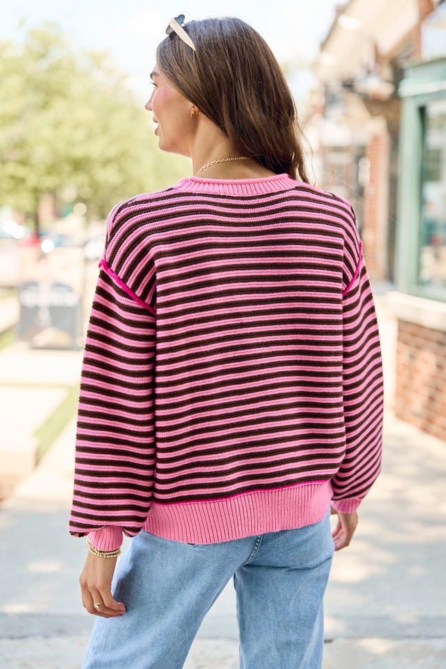 Kate Pink Striped Crewneck Sweater