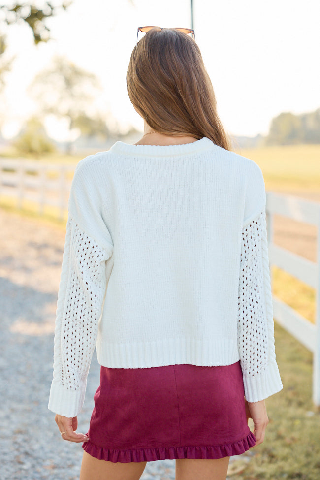 Signature Style Cable Knit Crew Neck Sweater - White