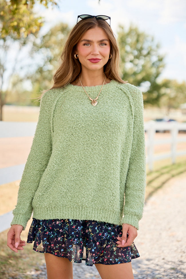 Dreamy Days Sage Fuzzy Crew Neck Sweater