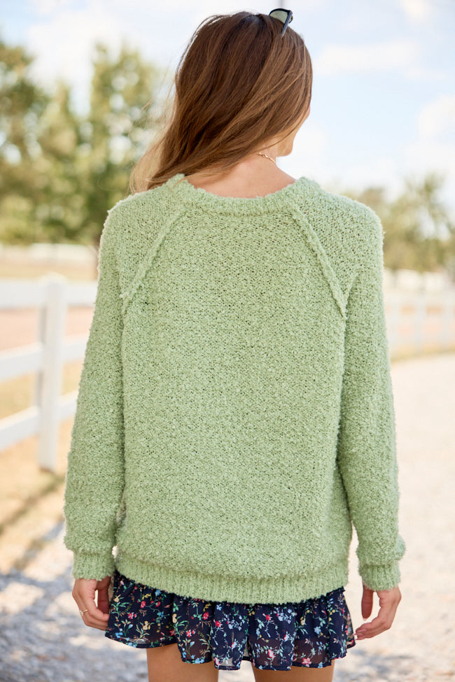 Dreamy Days Sage Fuzzy Crew Neck Sweater