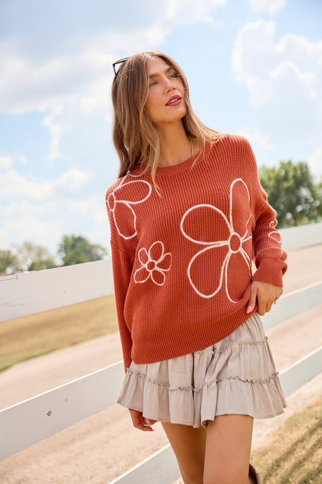 Hold My Hand Floral Rust Sweater