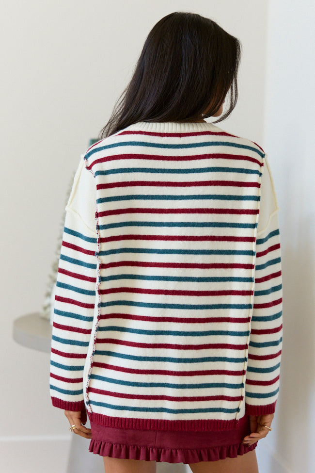Cozy Christmas Red/Green Oversized Striped Sweater