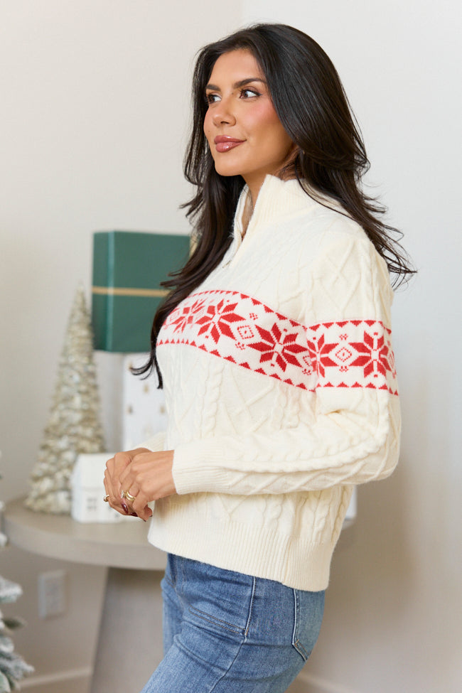 Holiday Happiness Cream Fair Isle Quarter Zip Sweater