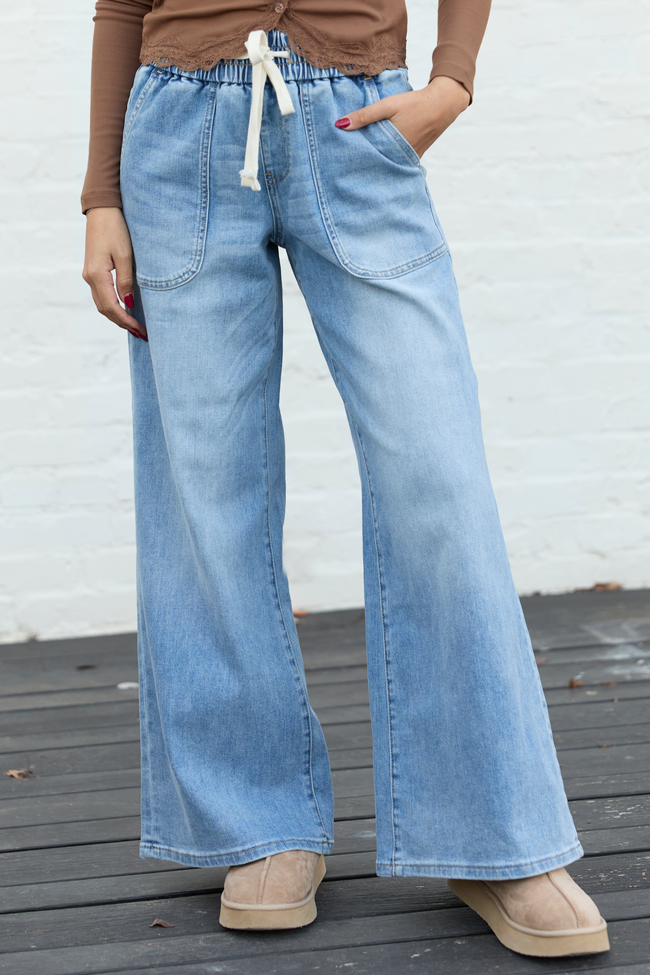 Lottie Wide Leg Cropped Tie Jeans SALE