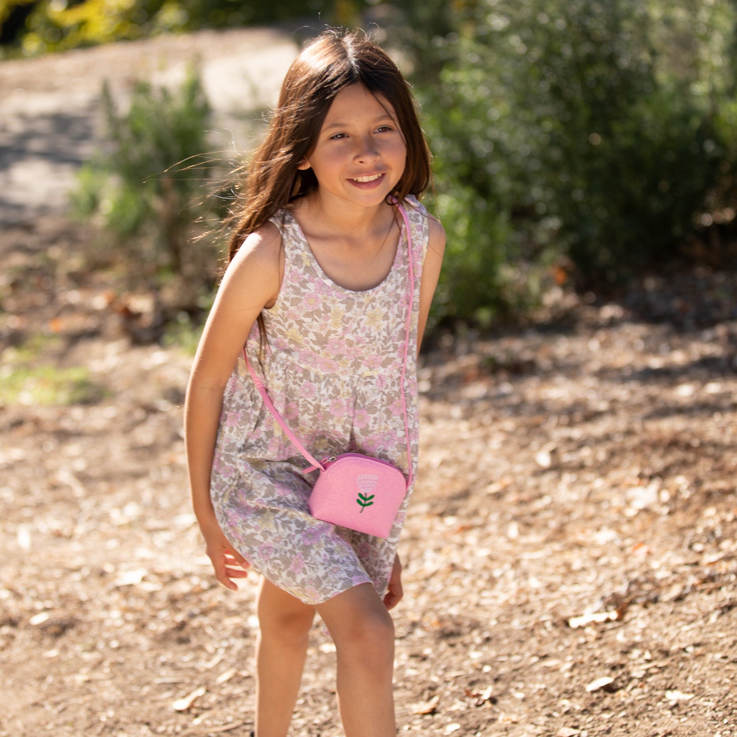 Sparkly Glitter Leather Purse with Flower Embroidery for Little Girls, Toddler (Ages 2-8)
