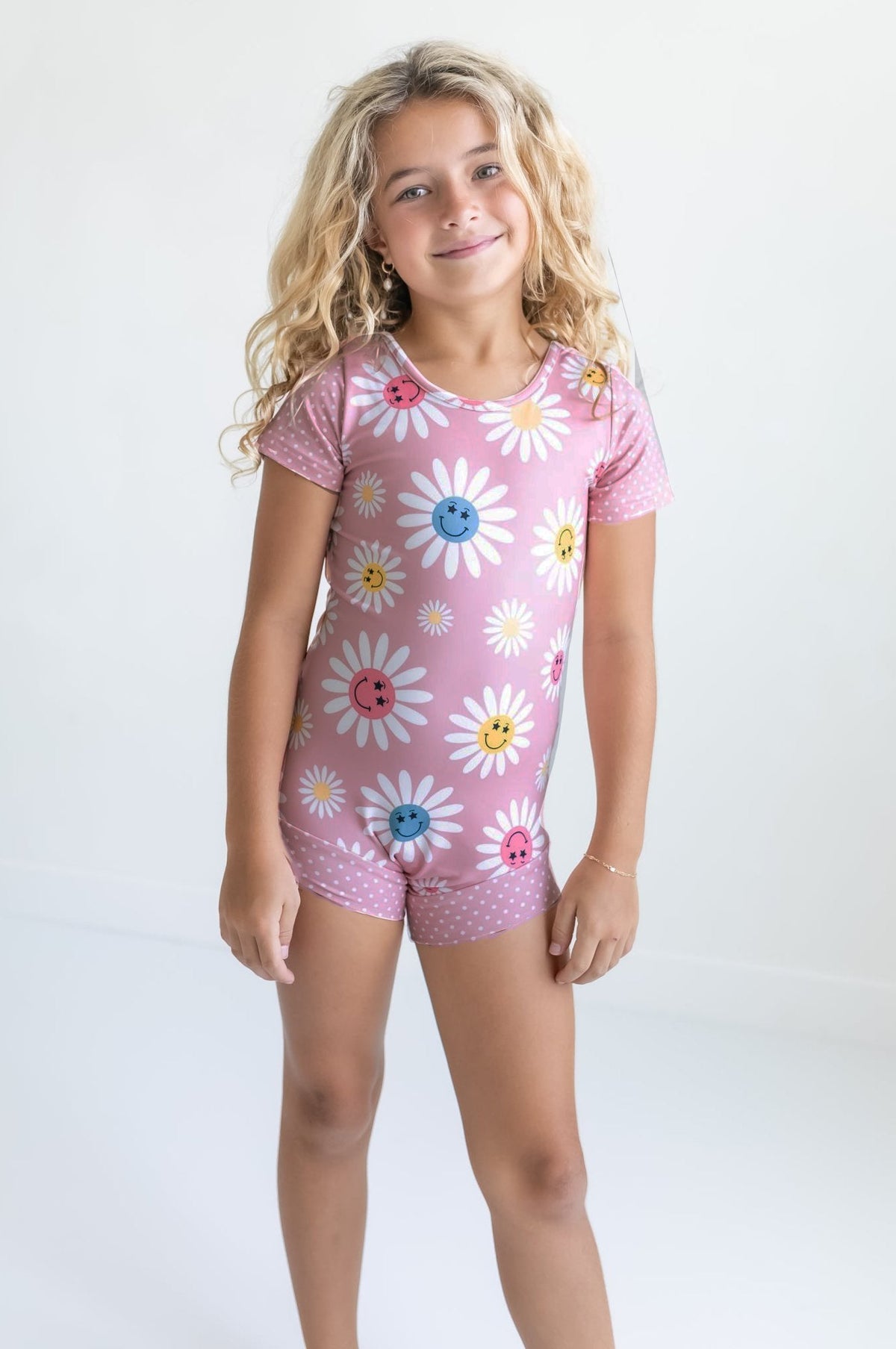 Pink Dot Smiley Floral Leotard