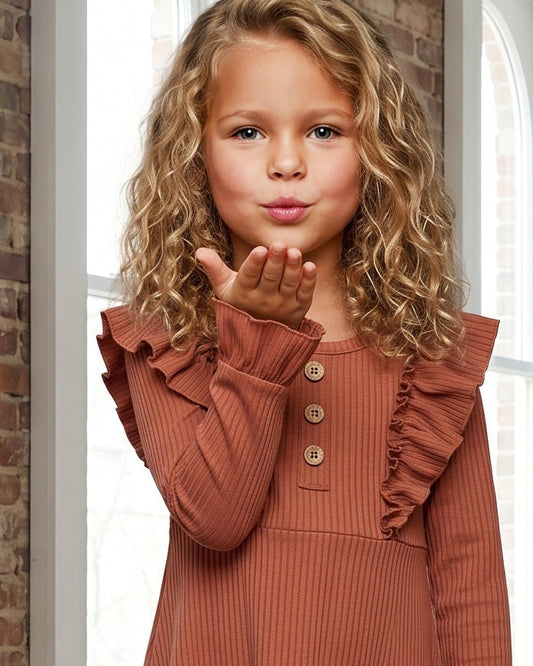 Toffee Ribbed Ruffle Shirt