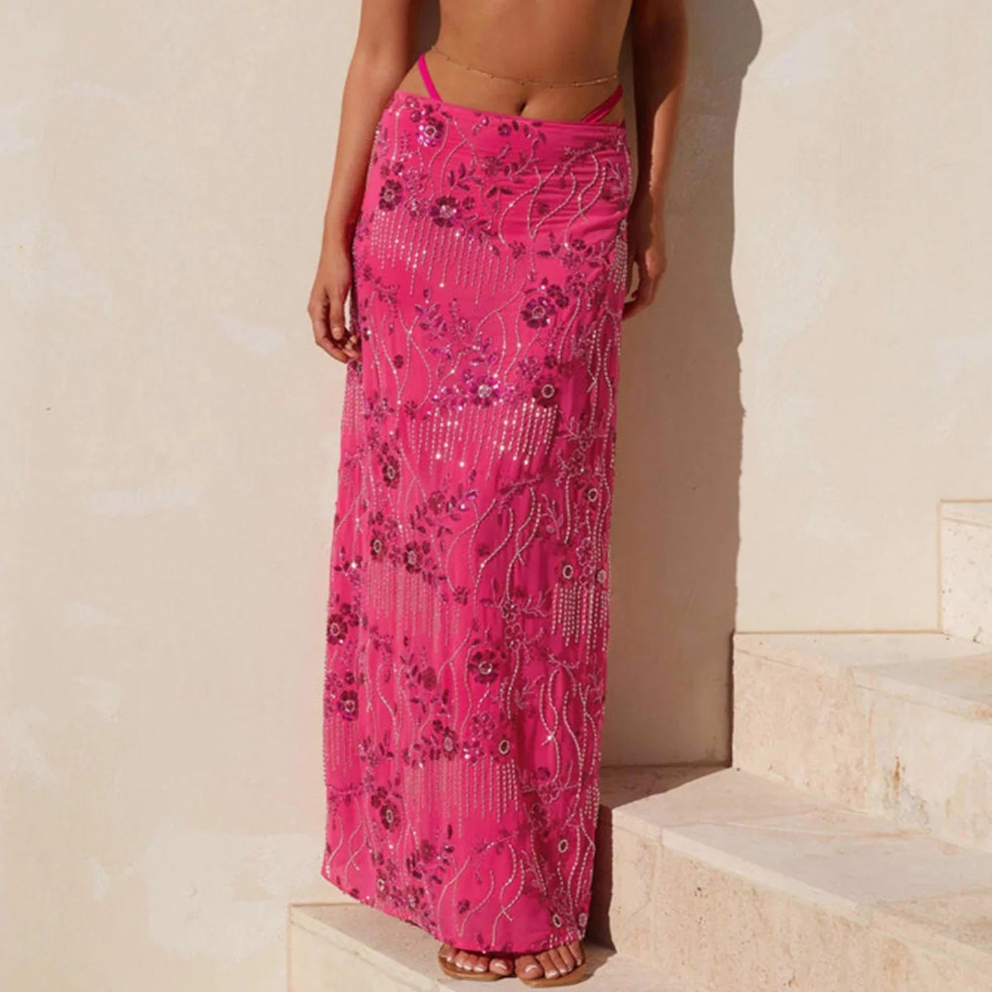 Elegant Beading Sequined Long Skirt