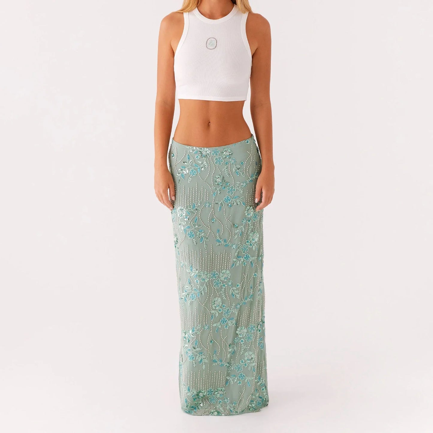Elegant Beading Sequined Long Skirt