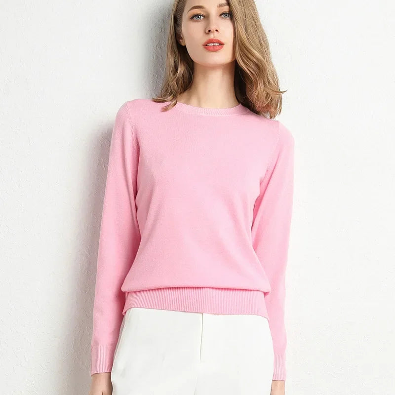 Slim O-Neck Cashmere Wool Blend Sweater