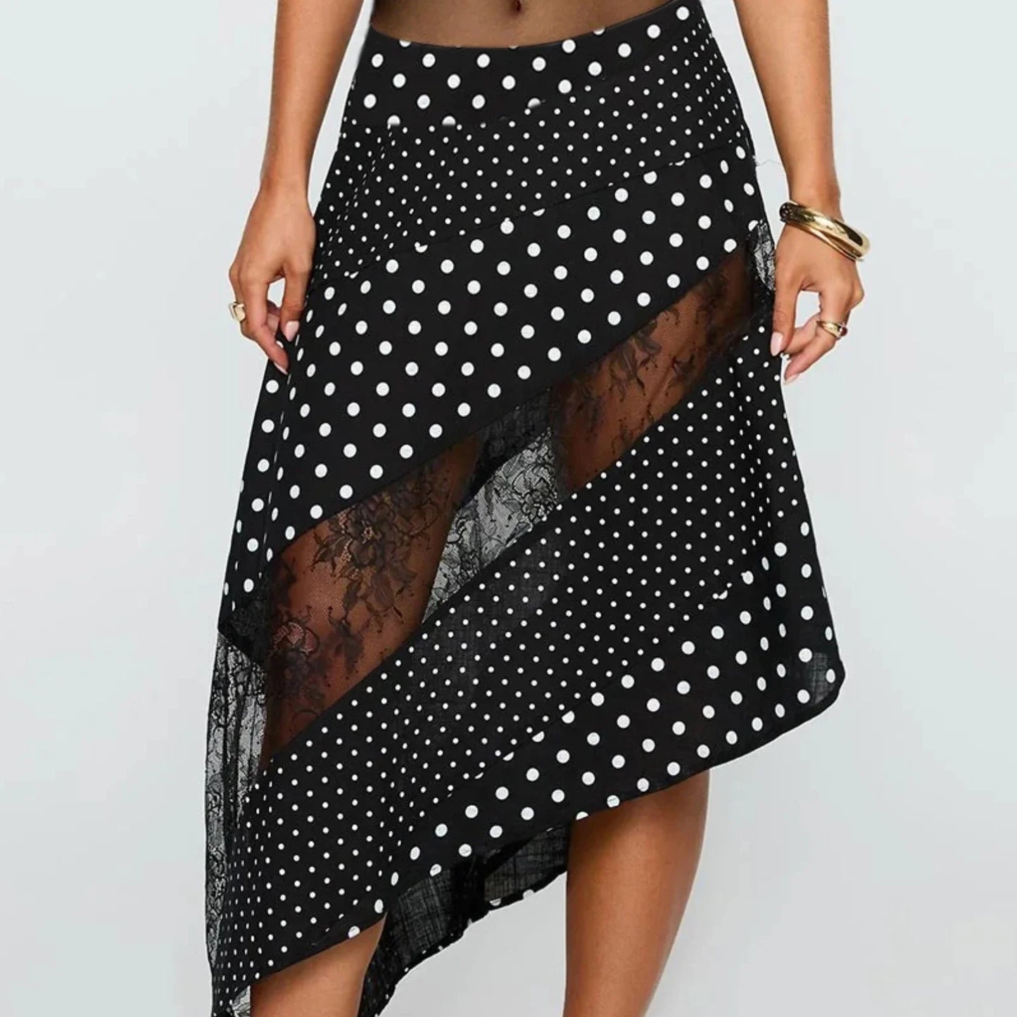 Lace Flowy Midi Skirt Vintage Low Waist