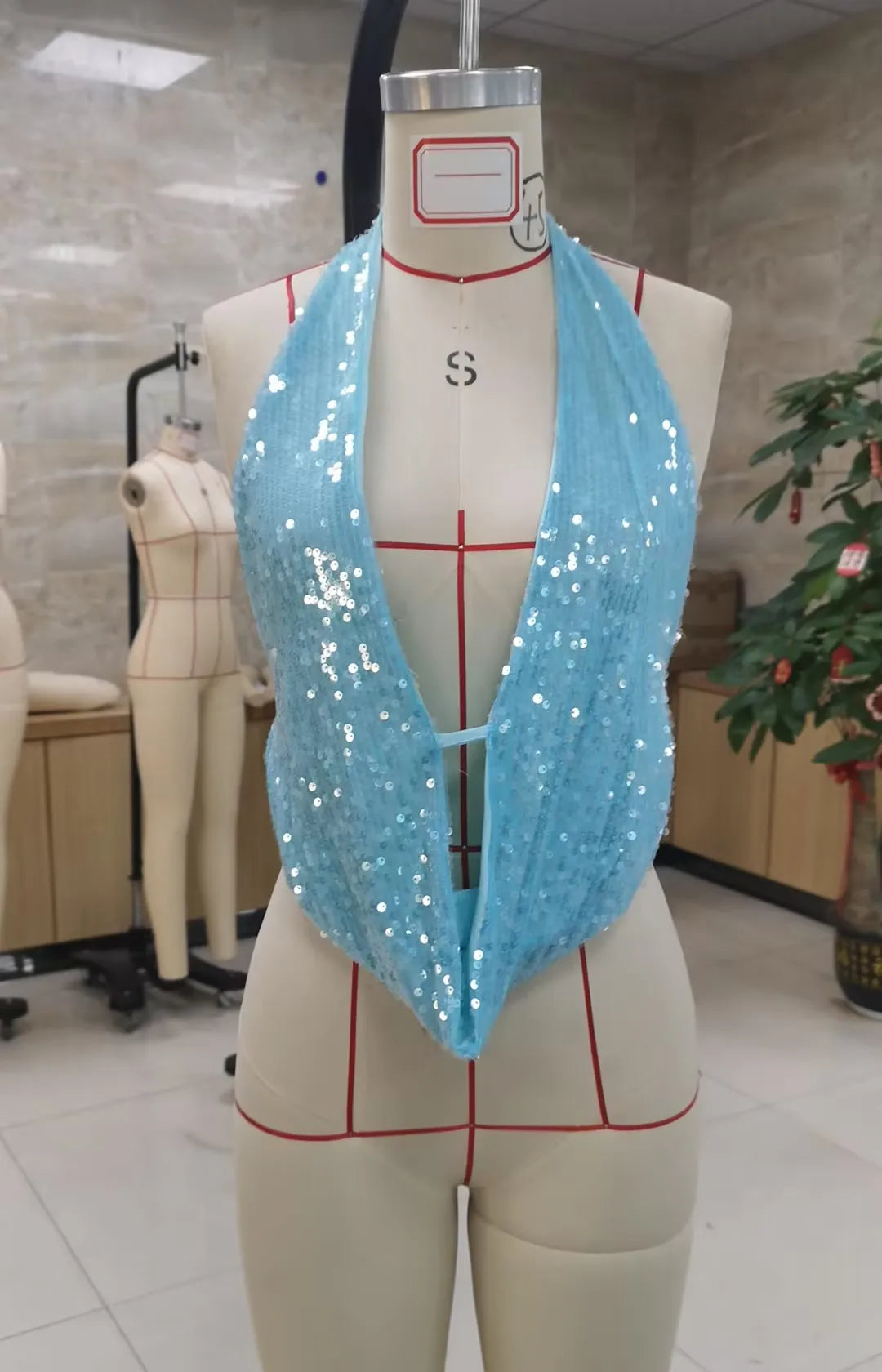 Sequins Backless Halter Neck Vests