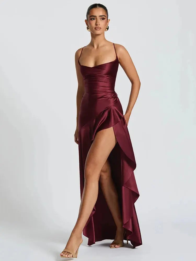 Backless Satin Bodycon Dress with Split