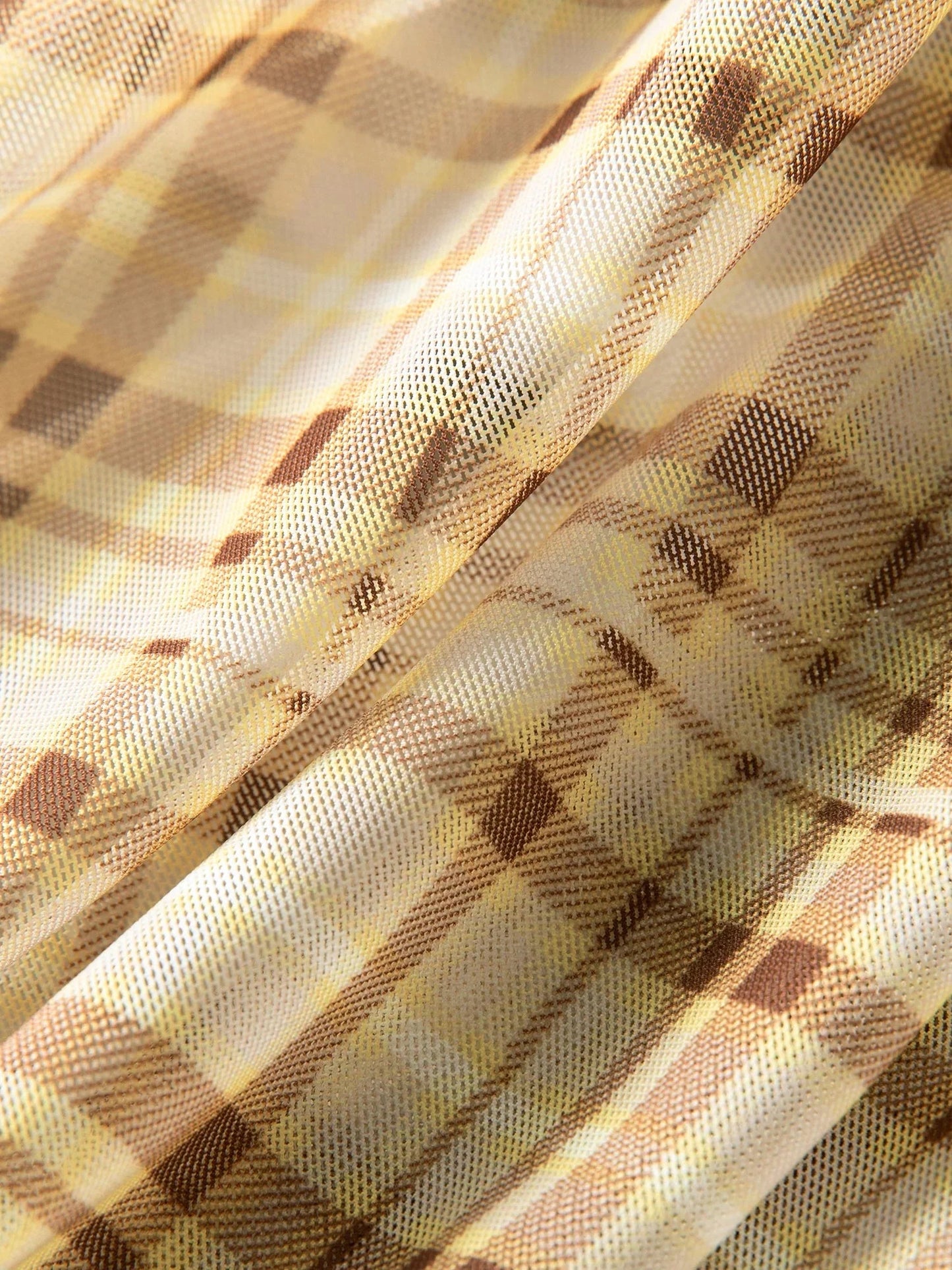 Brown Retro Plaid Mesh Maxi Dress