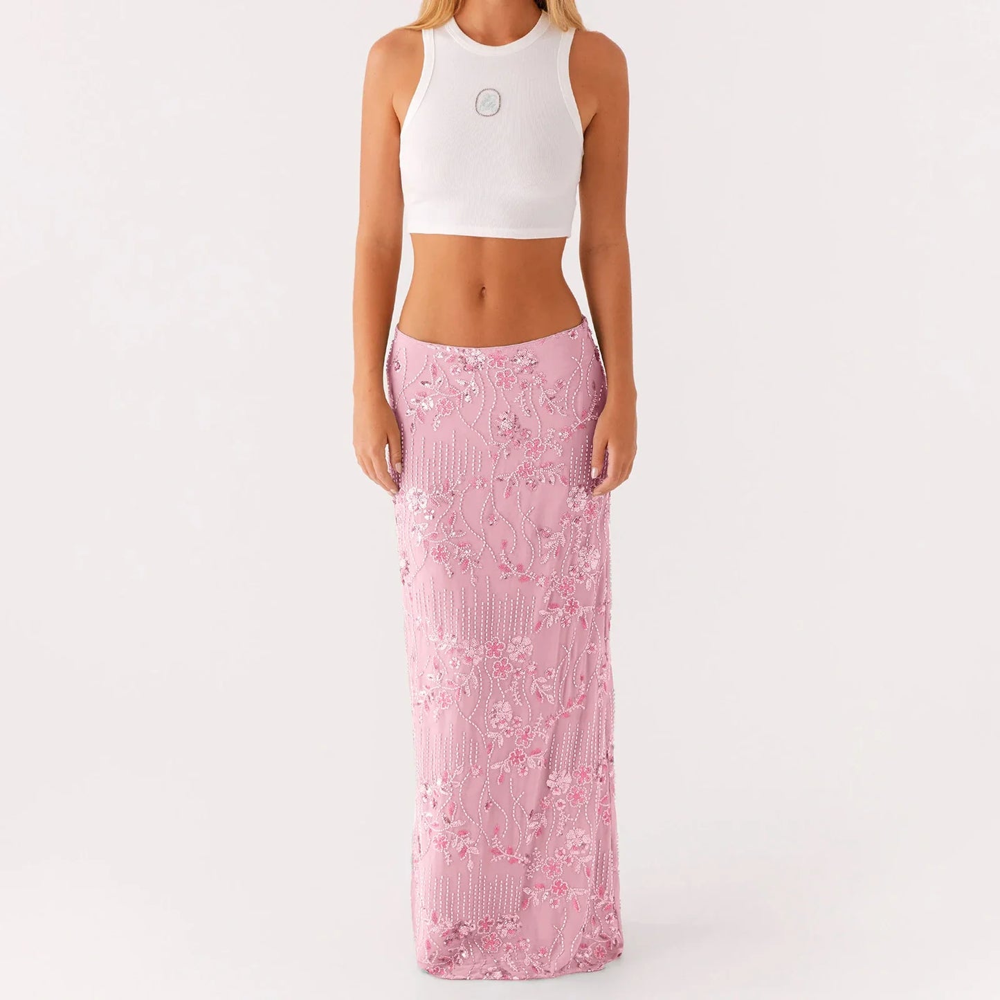Elegant Beading Sequined Long Skirt