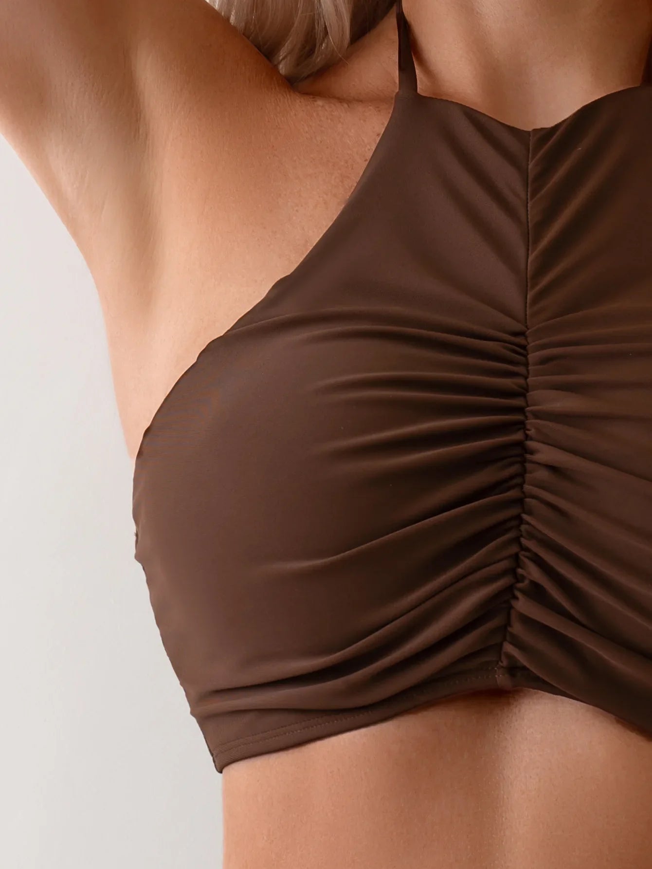 2026 Halter Wrinkled High Neck Swimsuit