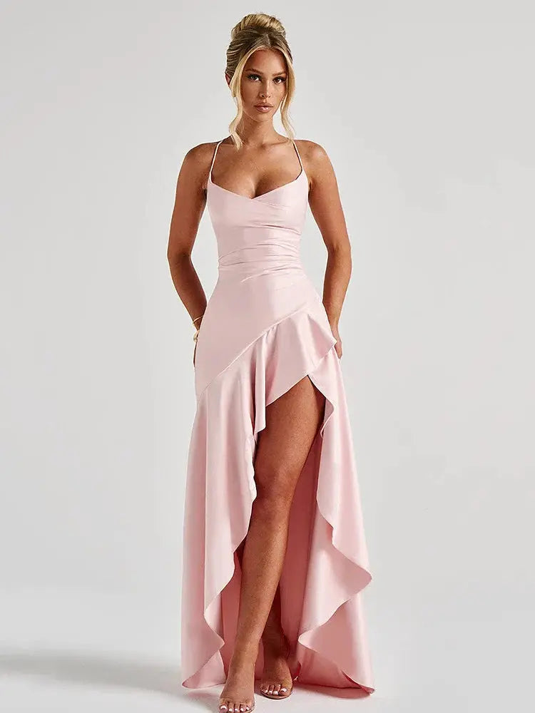 Backless Satin Bodycon Dress with Split