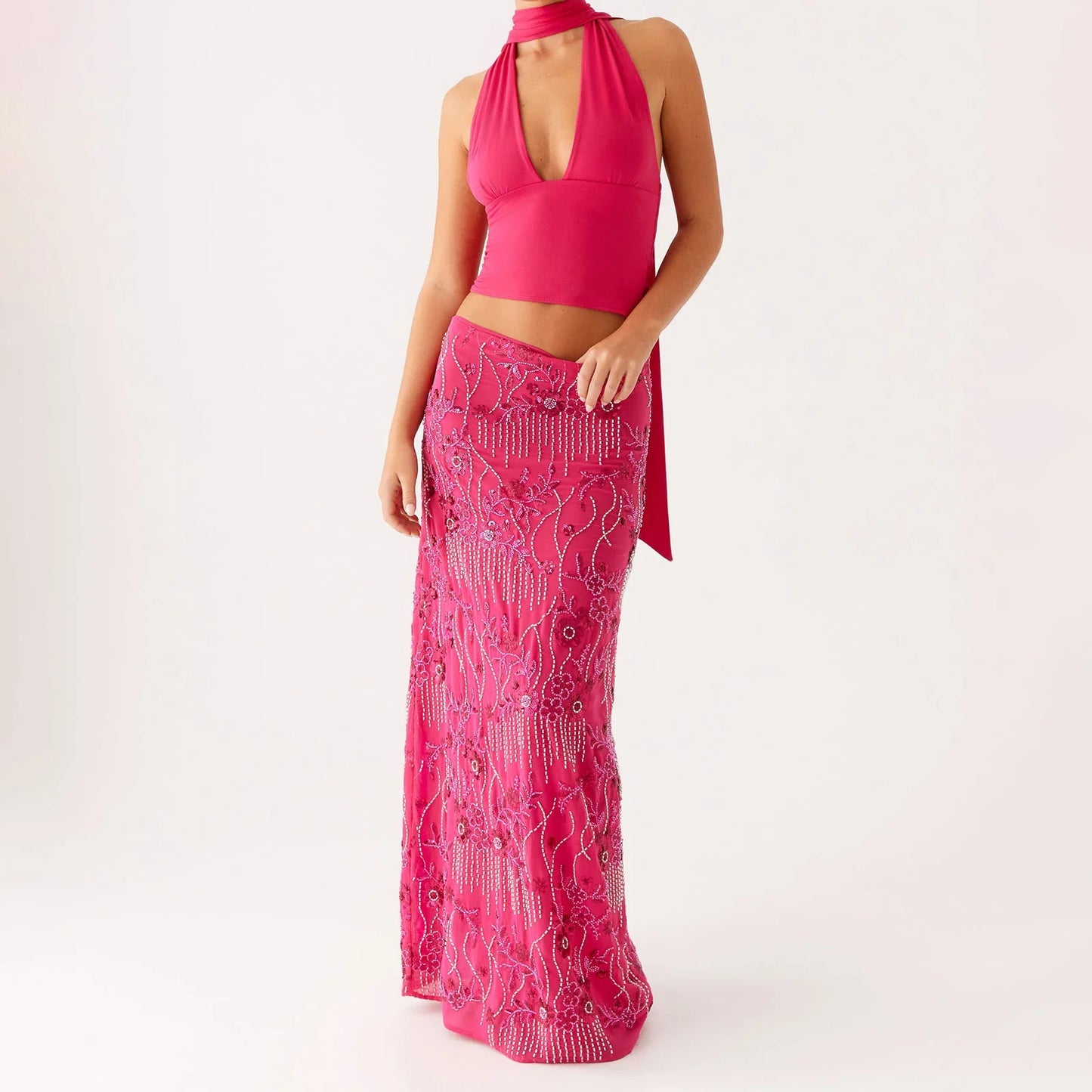 Elegant Beading Sequined Long Skirt