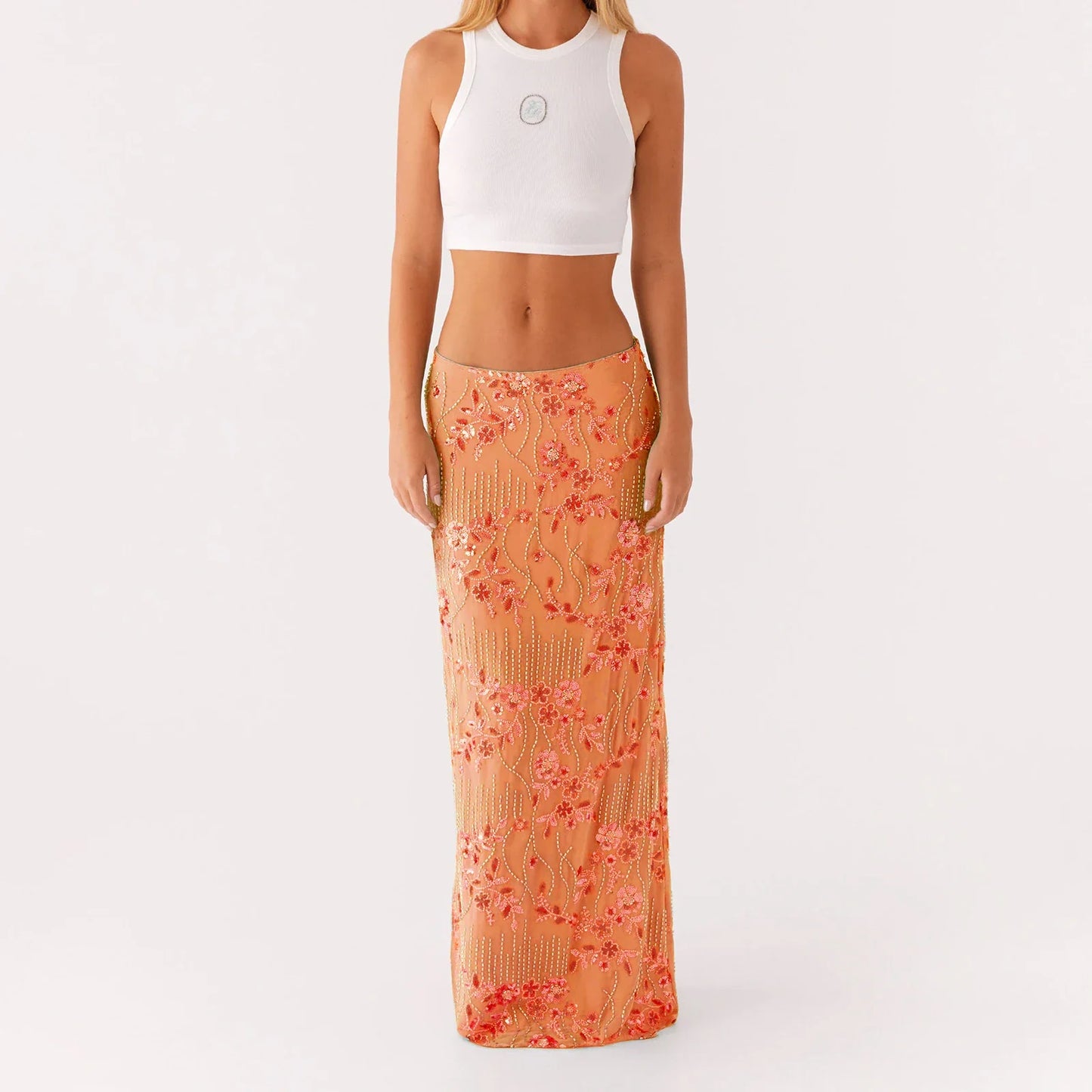 Elegant Beading Sequined Long Skirt