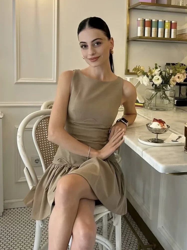 Bowknot Pleated Tank Short Dress