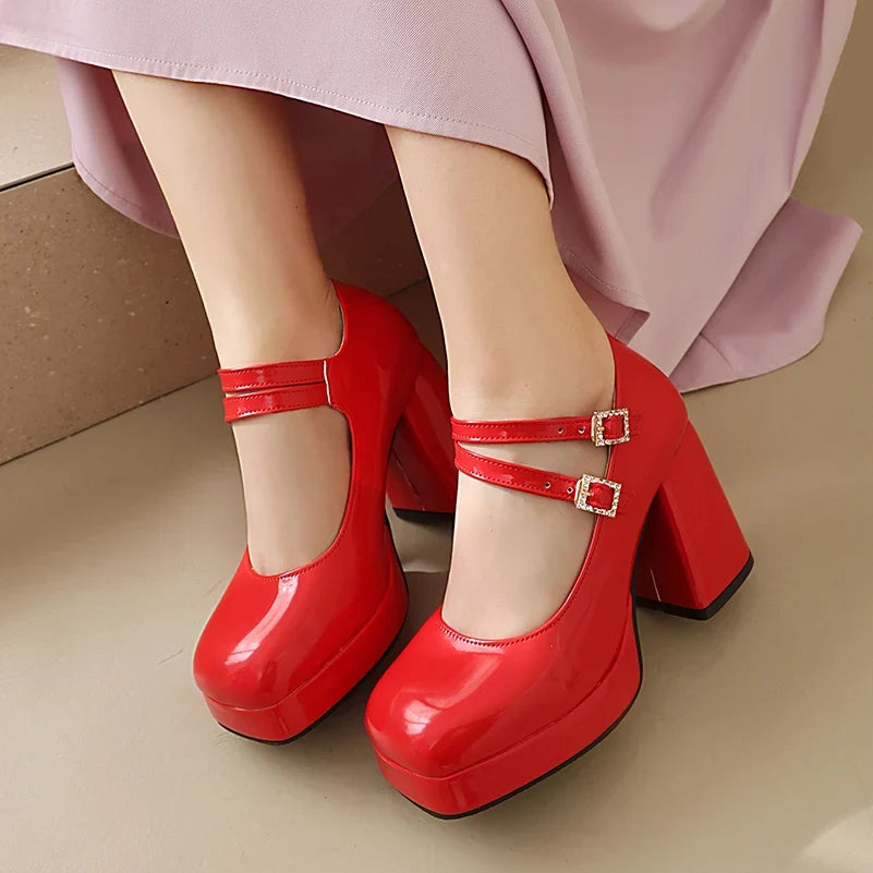 Platform Mary Jane Chunky Block High Heels