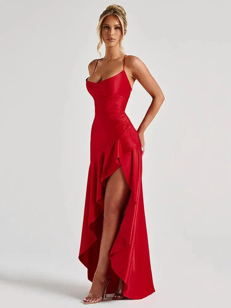 Backless Satin Bodycon Dress with Split