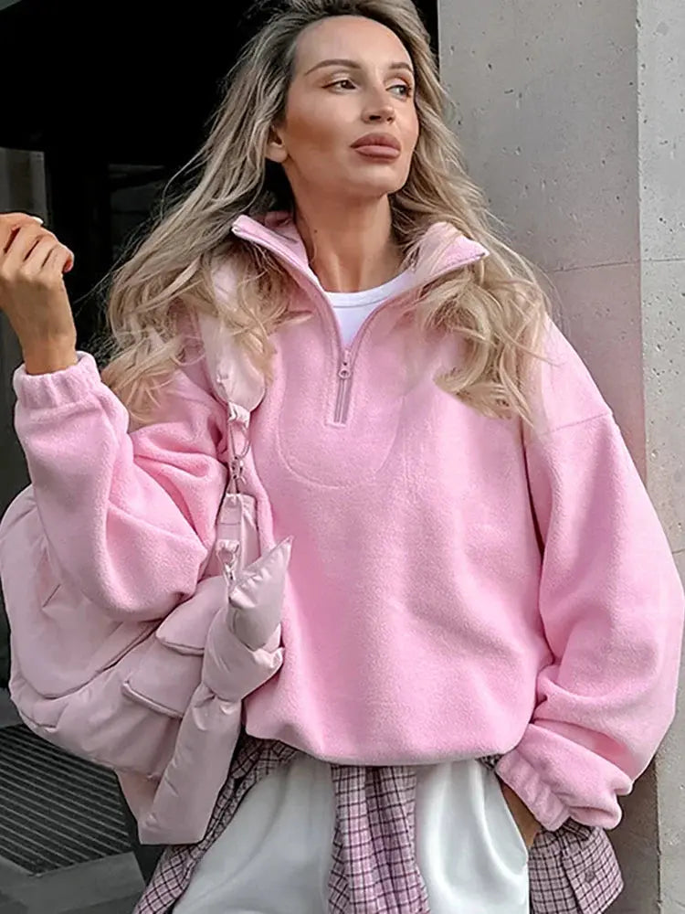 Solid Color Zip-Up Sweatshirt