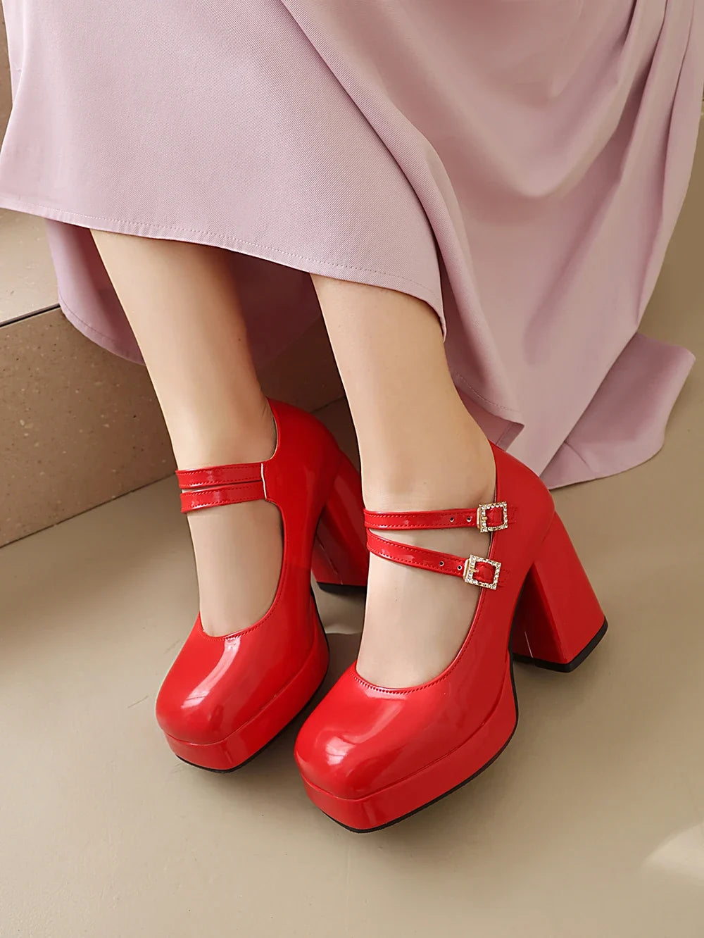 Platform Mary Jane Chunky Block High Heels