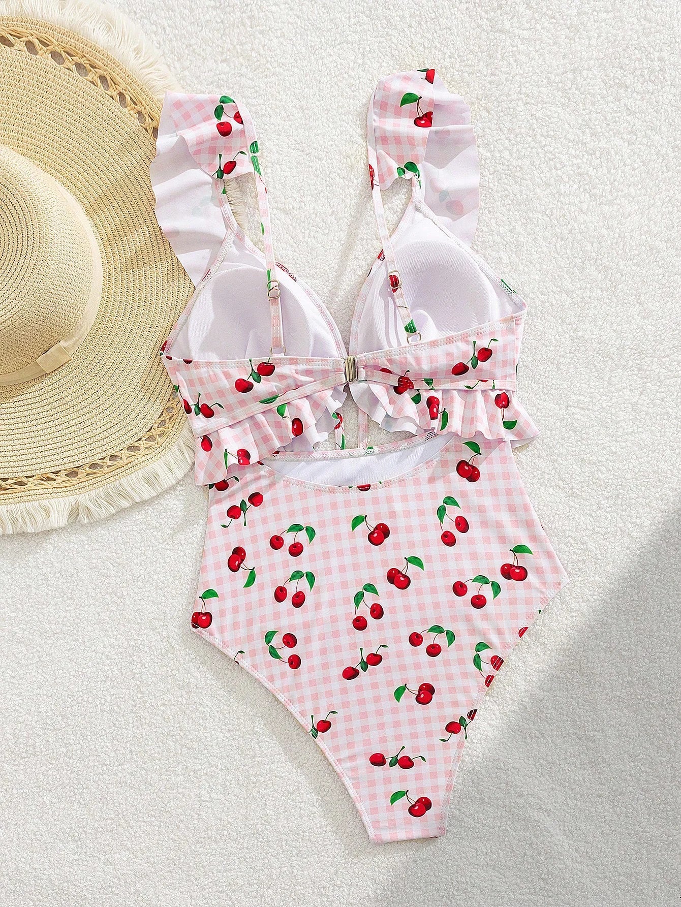 Vintage Pink Starberry Print One Piece Swimsuit