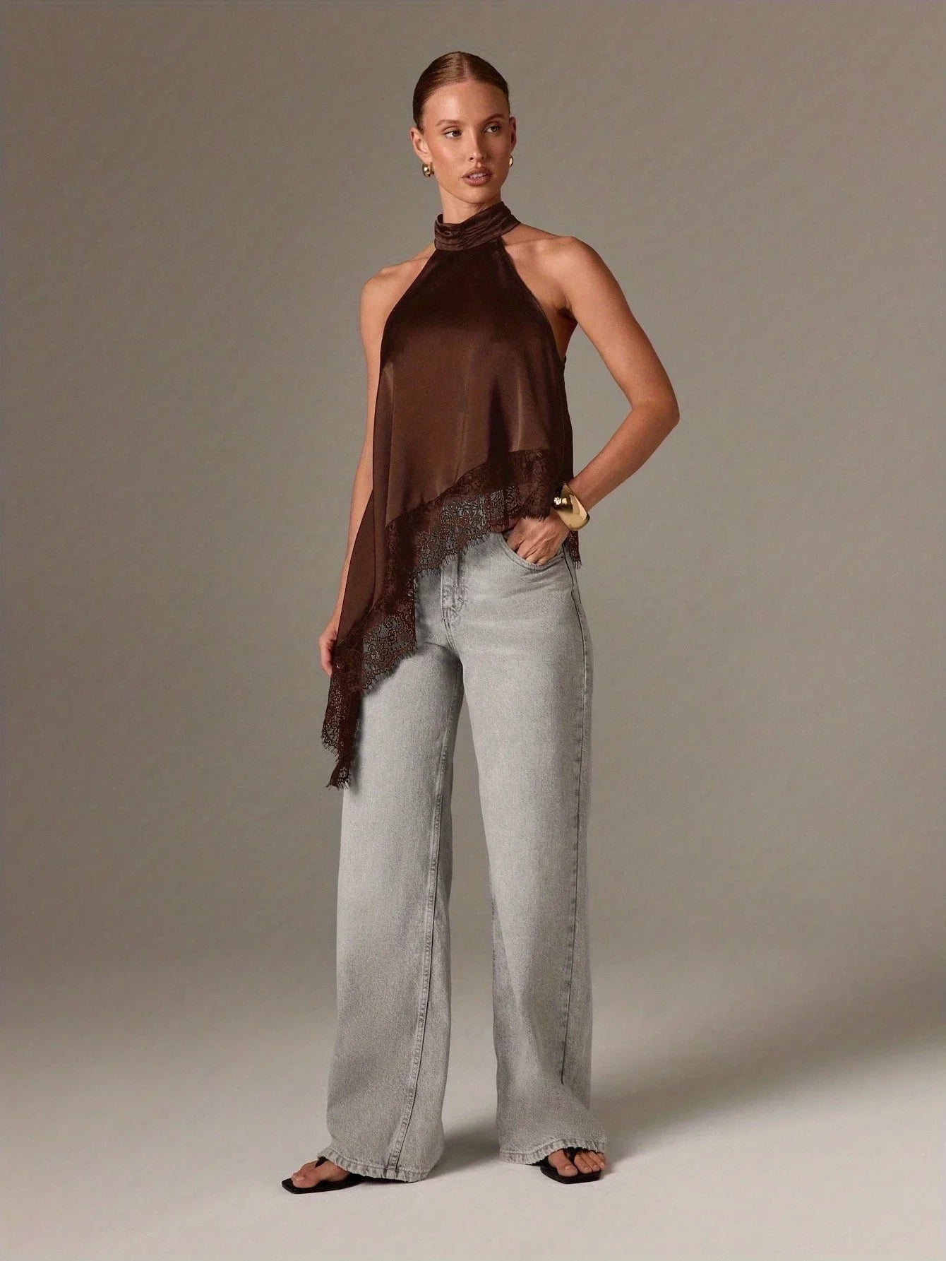 Autumn Asymmetrical High-Neck Backless Halter Neck Top