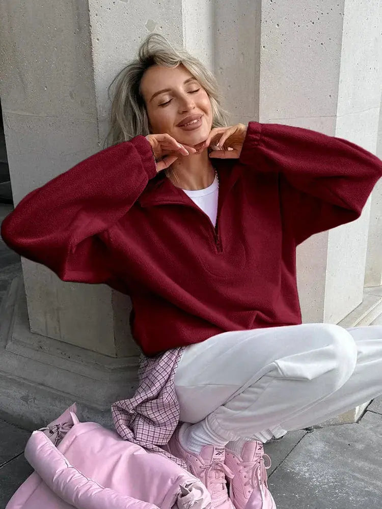 Solid Color Zip-Up Sweatshirt
