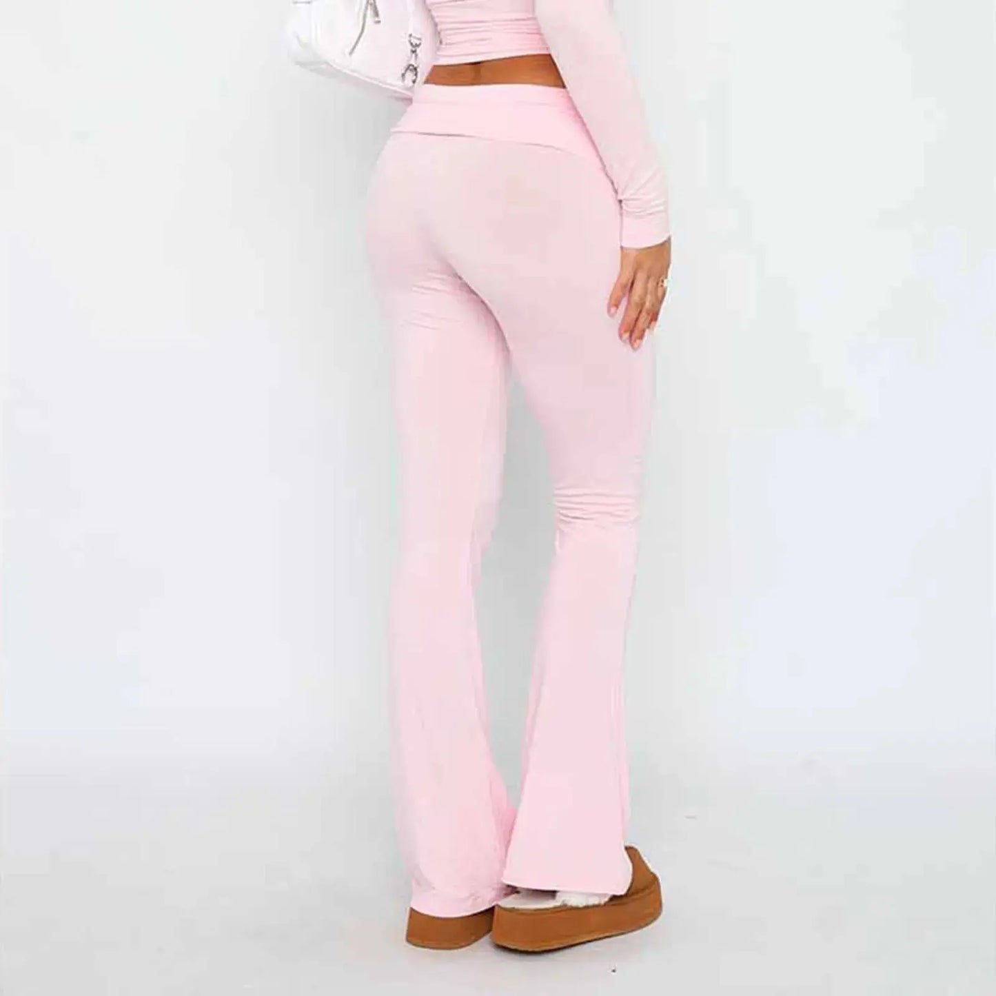 Solid Slim-Fit Flare Yoga Pants