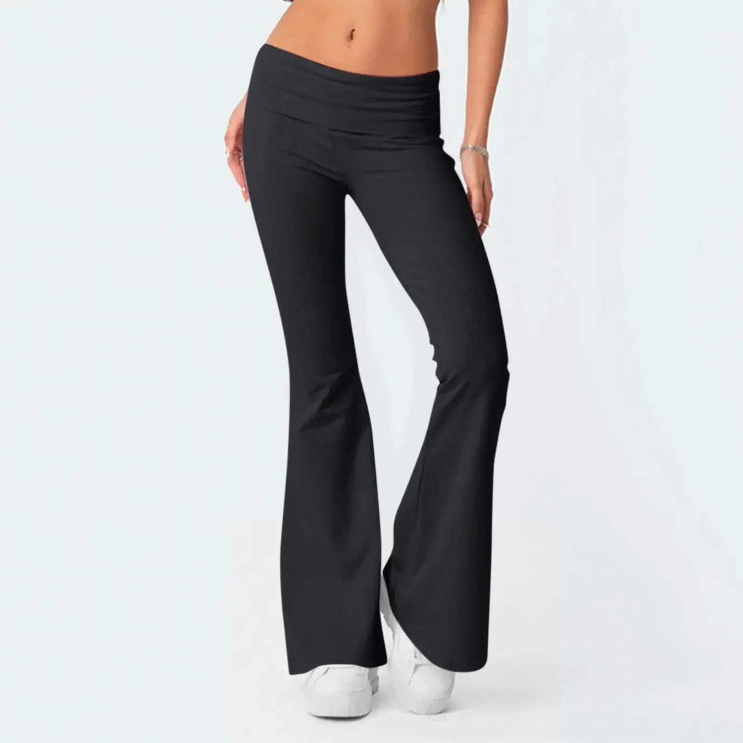 Solid Slim-Fit Flare Yoga Pants