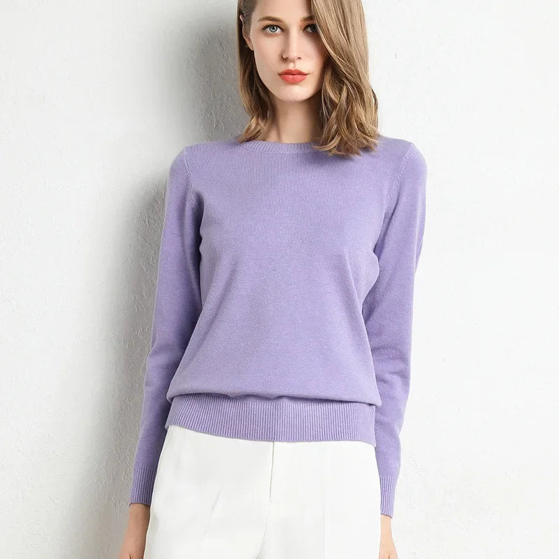 Slim O-Neck Cashmere Wool Blend Sweater