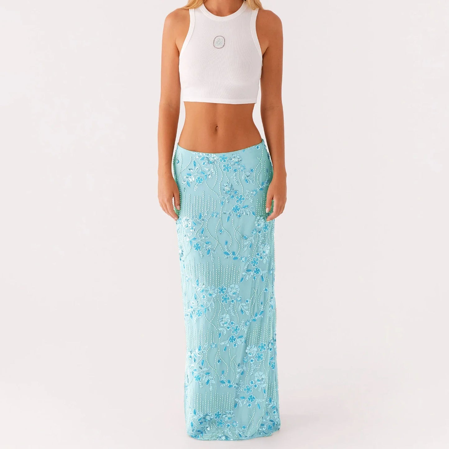 Elegant Beading Sequined Long Skirt