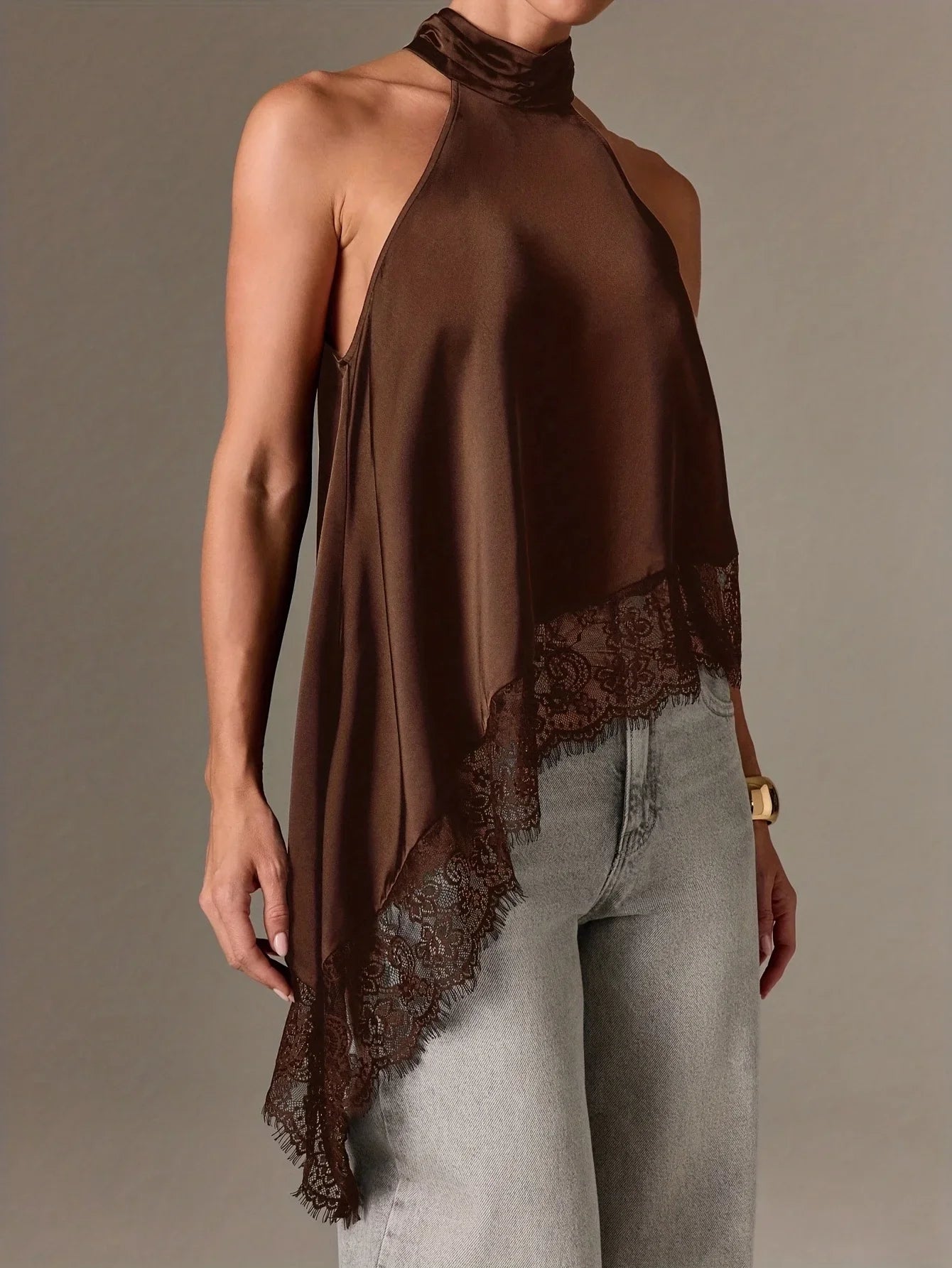 Autumn Asymmetrical High-Neck Backless Halter Neck Top