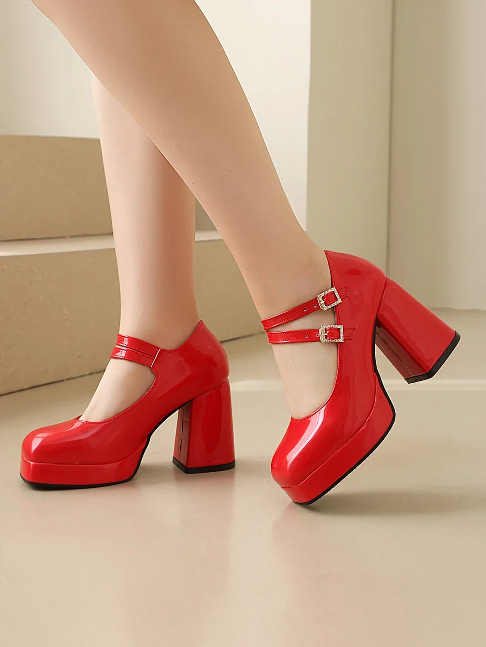 Platform Mary Jane Chunky Block High Heels