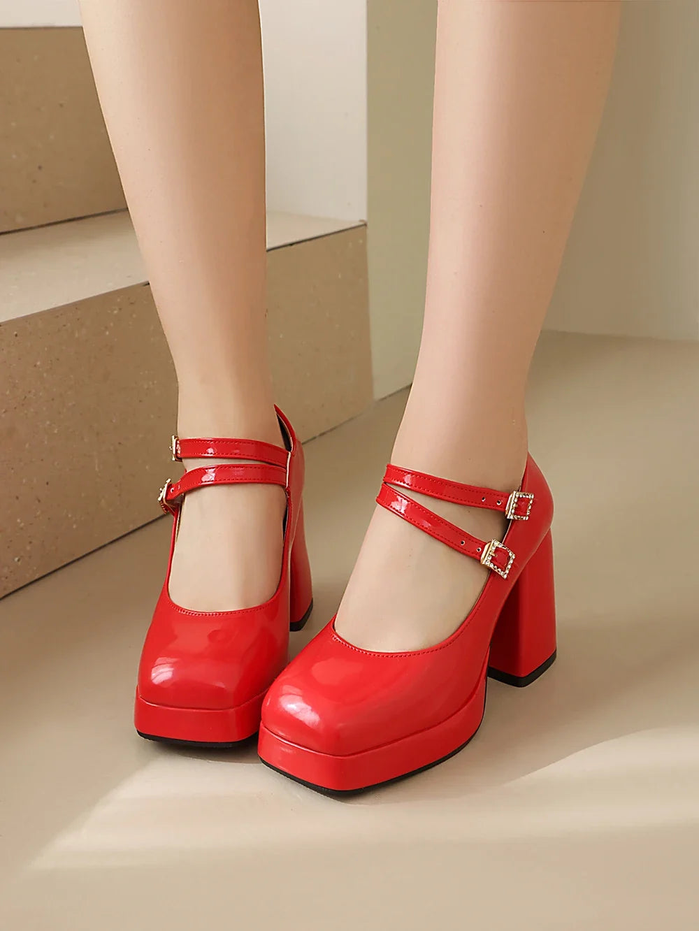 Platform Mary Jane Chunky Block High Heels