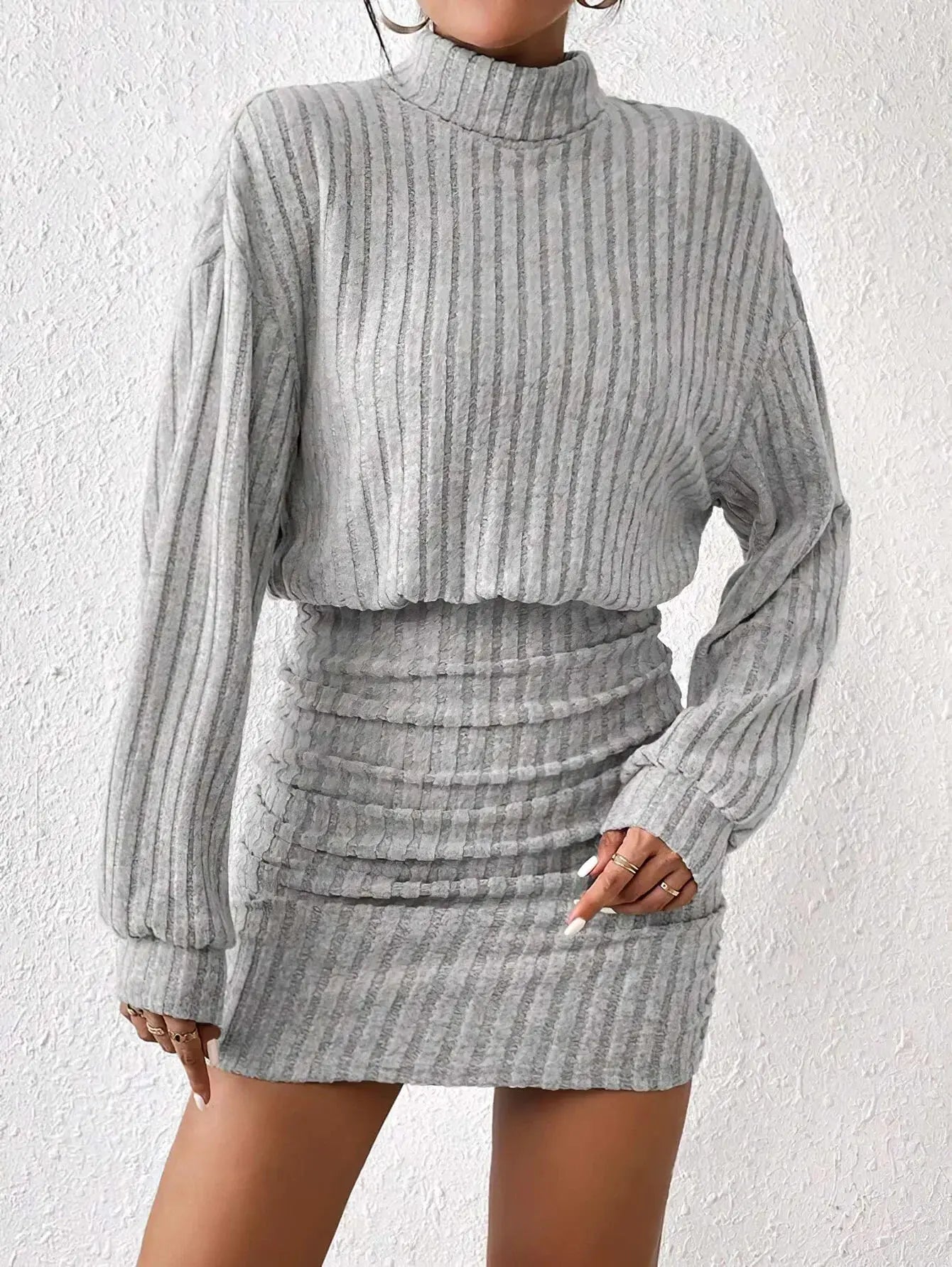 Long Sleeve High-Neck Midi Sweater Dress