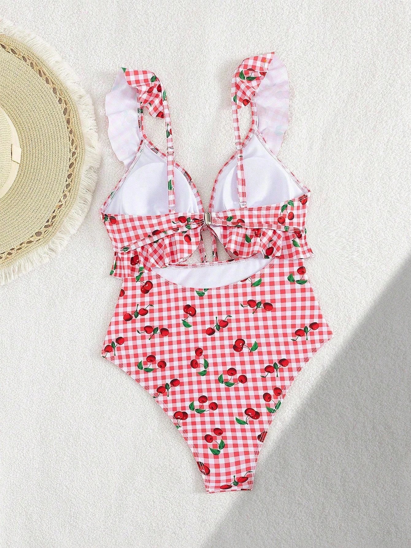 Vintage Pink Starberry Print One Piece Swimsuit