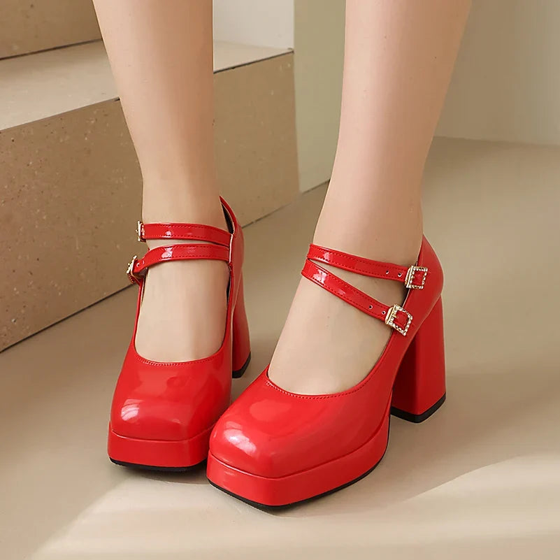 Platform Mary Jane Chunky Block High Heels