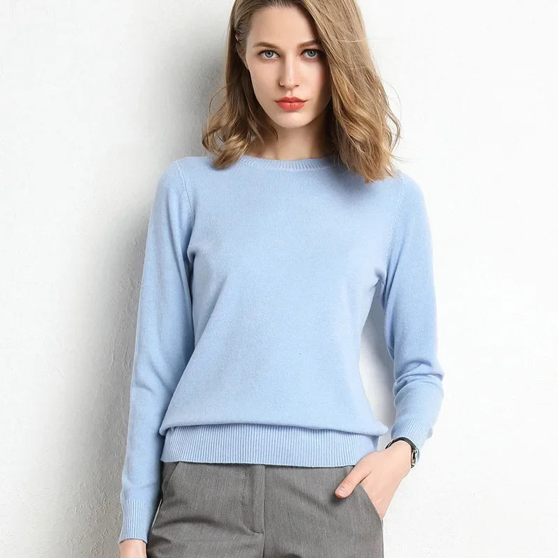 Slim O-Neck Cashmere Wool Blend Sweater