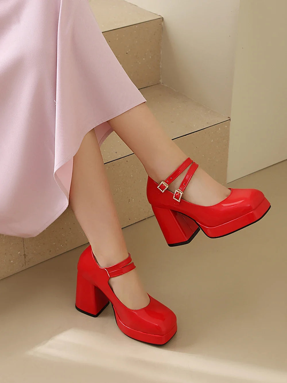 Platform Mary Jane Chunky Block High Heels