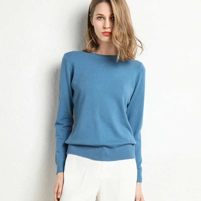 Slim O-Neck Cashmere Wool Blend Sweater