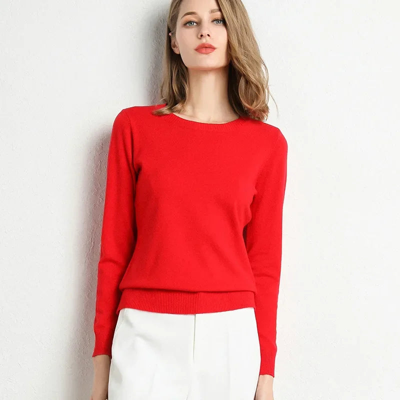 Slim O-Neck Cashmere Wool Blend Sweater