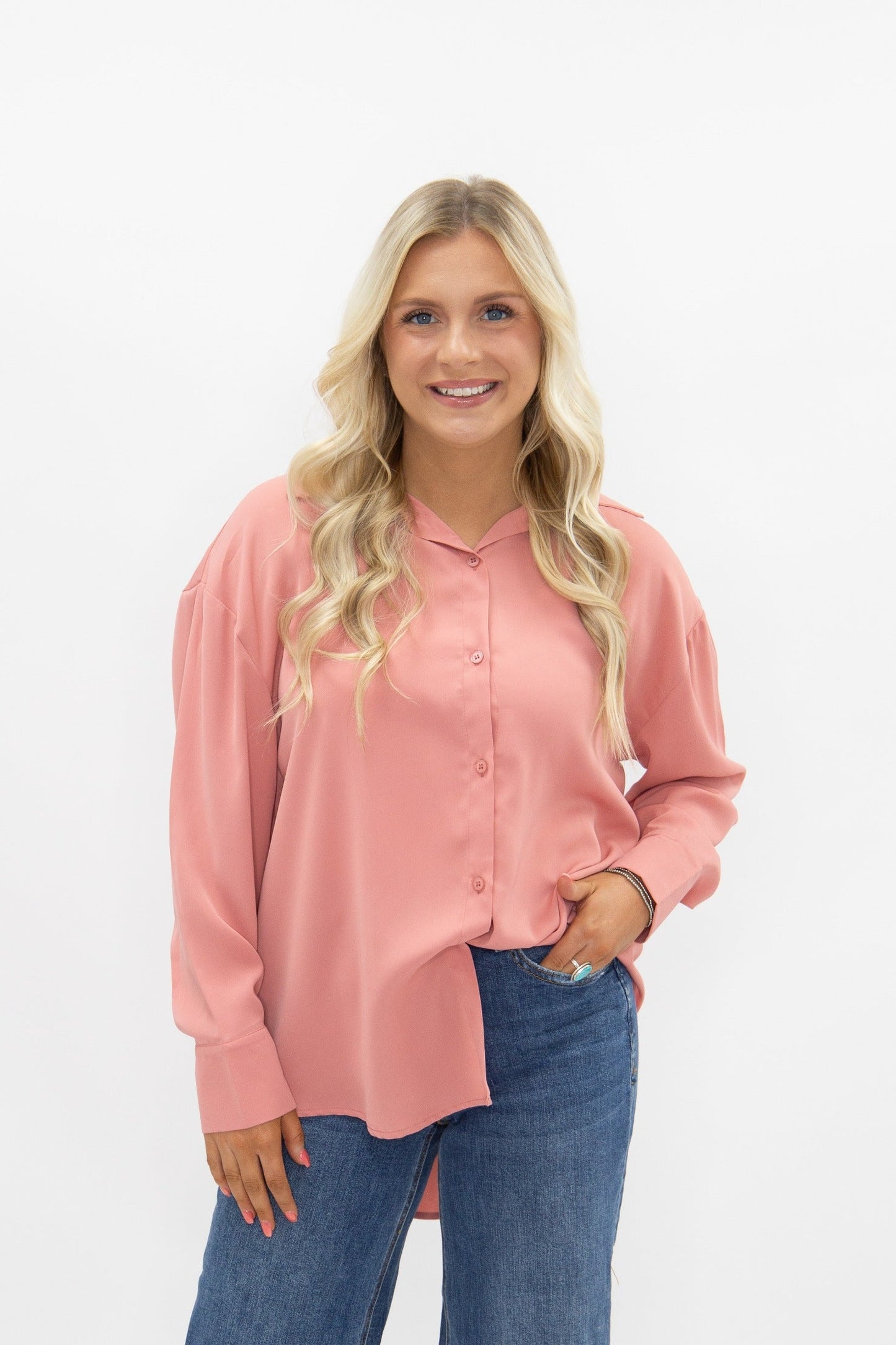 Kathryn Classic Button-Up, Blush Pink