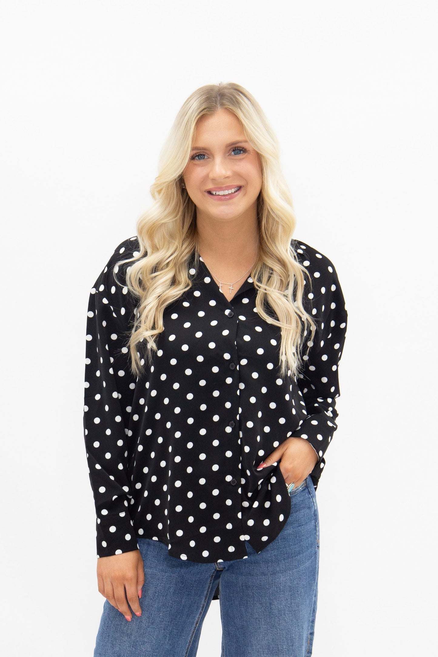 Kathryn Classic Button-Up, Polka-Dot