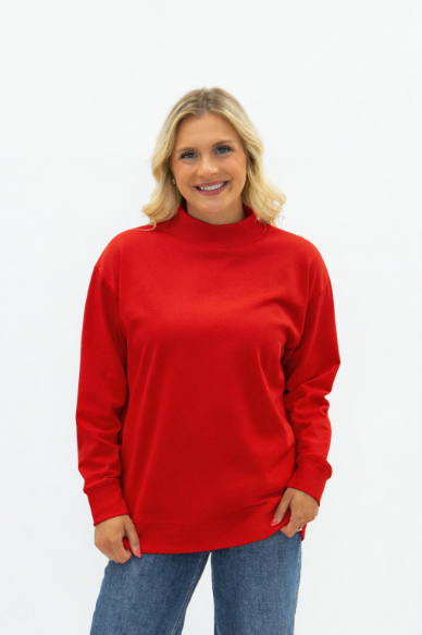 Mock Neck Sweatshirt, Red